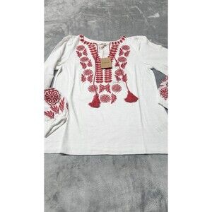 Boden Women's Size‎ Small White Berry Red Embordered Top NWT